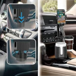 Car Cup Holder Expander Tray – Adjustable Car Food Table with 3 Cup Holders
