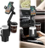 Car Cup Holder Expander Tray – Adjustable Car Food Table with 3 Cup Holders