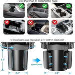 Car Cup Holder Expander Tray – Adjustable Car Food Table with 3 Cup Holders