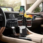 Car Cup Holder Expander Tray – Adjustable Car Food Table with 3 Cup Holders