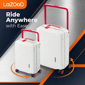 White Hard Shell Travel Suitcase with Red Accents