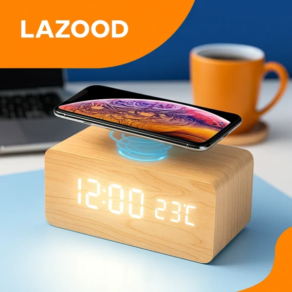 Modern LED Digital Desk Clock – Time & Temperature Display, USB/AAA Powered, with Touch Controls – Black, Beige & Wood Finish Options
