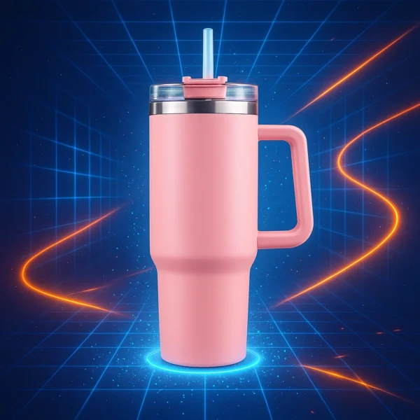 40oz Stainless Steel Tumbler with Handle – Vacuum Insulated Travel Mug with 2-in-1 Flip & Straw Lid – Keeps Drinks Hot or Cold – Large Capacity, Leak-Proof Design