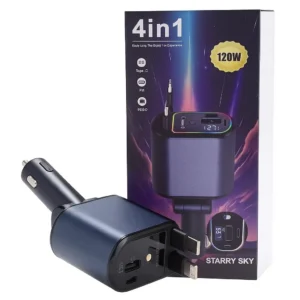 4-in-1 Fast Car Charger with Retractable Cables