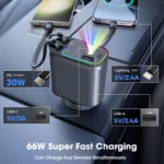 4-in-1 Fast Car Charger with Retractable Cables