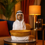 تمثال عربي مزخرف مع وعاء تقديم