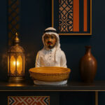 تمثال عربي مزخرف مع وعاء تقديم