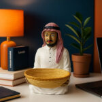 تمثال عربي مزخرف مع وعاء تقديم