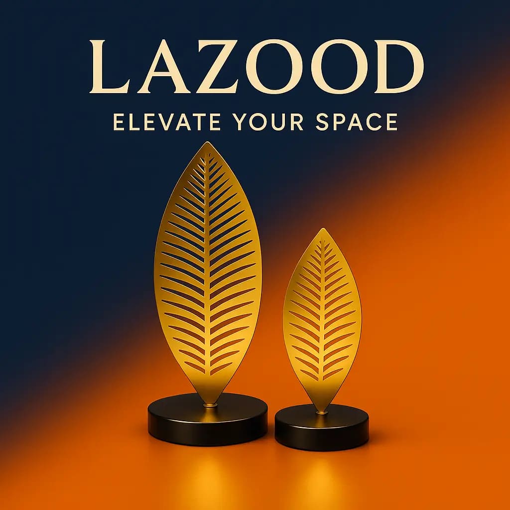 GOLDEN METAL LEAF ON WOODEN STAND SHOWPIECE