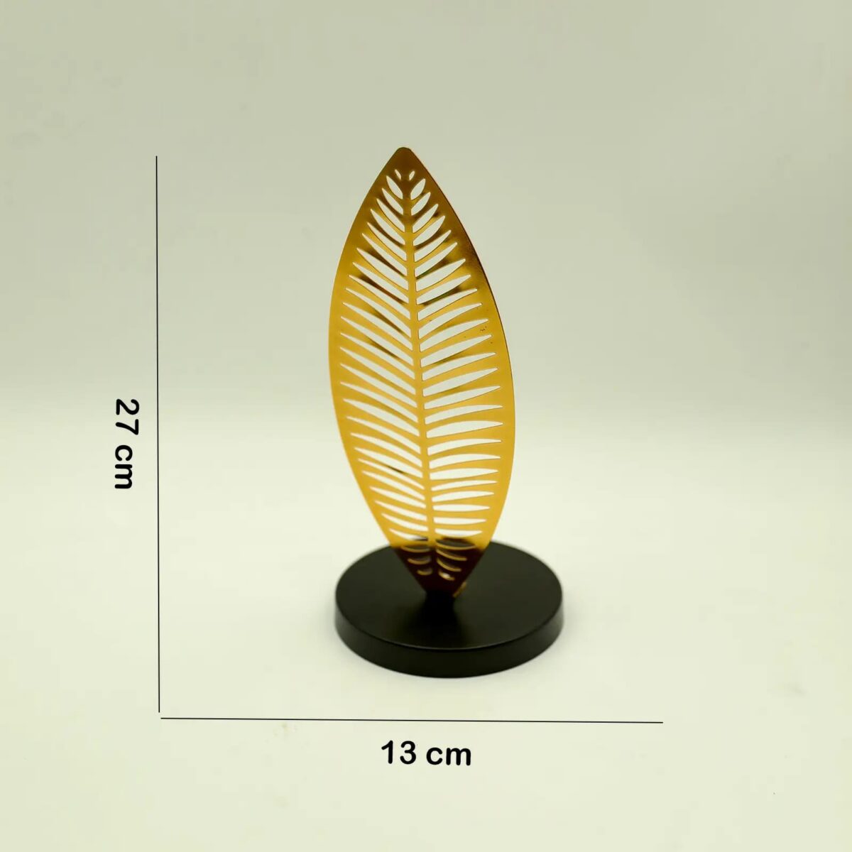 GOLDEN METAL LEAF ON WOODEN STAND SHOWPIECE
