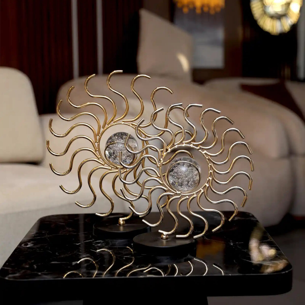 Sun-Shaped Decorative Piece with Glass Sphere