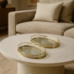 Decorative Oval Metal Serving Tray with Mirror