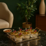 طقم صواني تقديم بتصميم الكرز مكون من 6 قطع – ذهبي