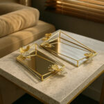 طقم صينيتين للتقديم بمقابض على شكل فراشة (2 قطعة)