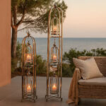 حامل شموع أرضي معدني ديكوري بتصميم فانوس