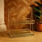 حامل هرمي مستطيل بطابقين مع رفوف مرآة