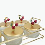 طقم صواني تقديم بتصميم الكرز مكون من 6 قطع – ذهبي