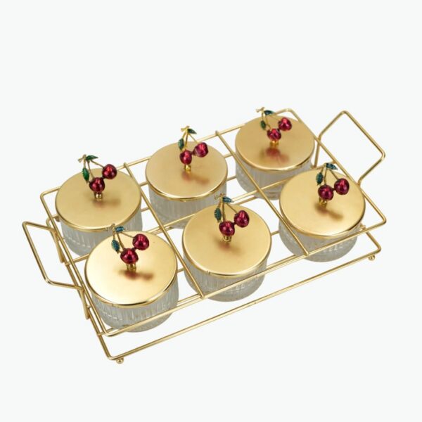 6-Piece Cherry Design Serving Tray Set – Gold