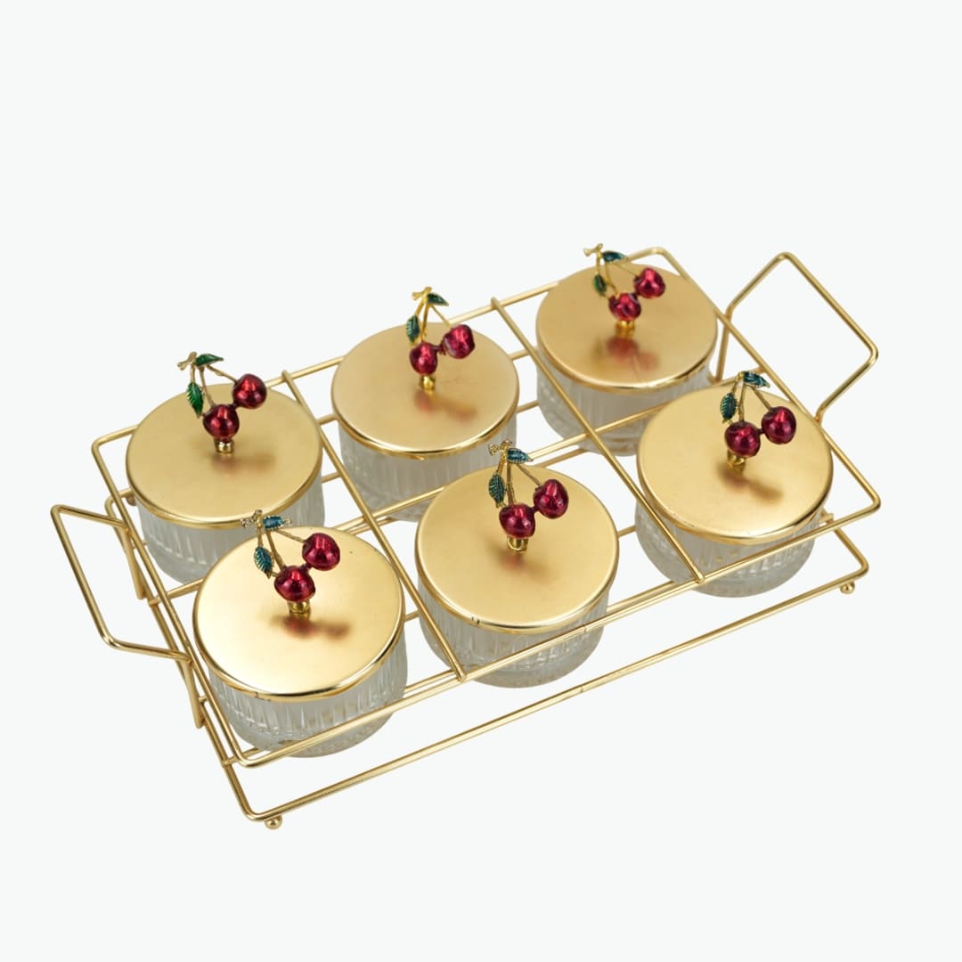 طقم صواني تقديم بتصميم الكرز مكون من 6 قطع – ذهبي طقم صواني تقديم بتصميم الكرز مكون من 6 قطع – ذهبي