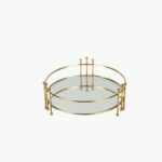Round Gold Mirror Tray with Side Rails and Legs