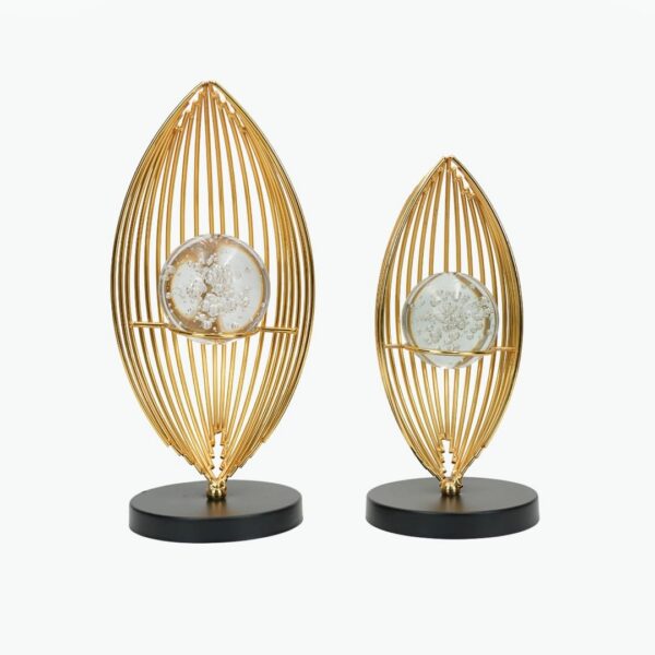 Metal Sail-Shaped Decor Set with Glass Sphere – 2 Pieces