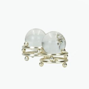 Set of 2 Elevated Crystal Balls on Steel Stands