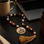 Wooden Bead Garland Coffee Cup with Tassel
