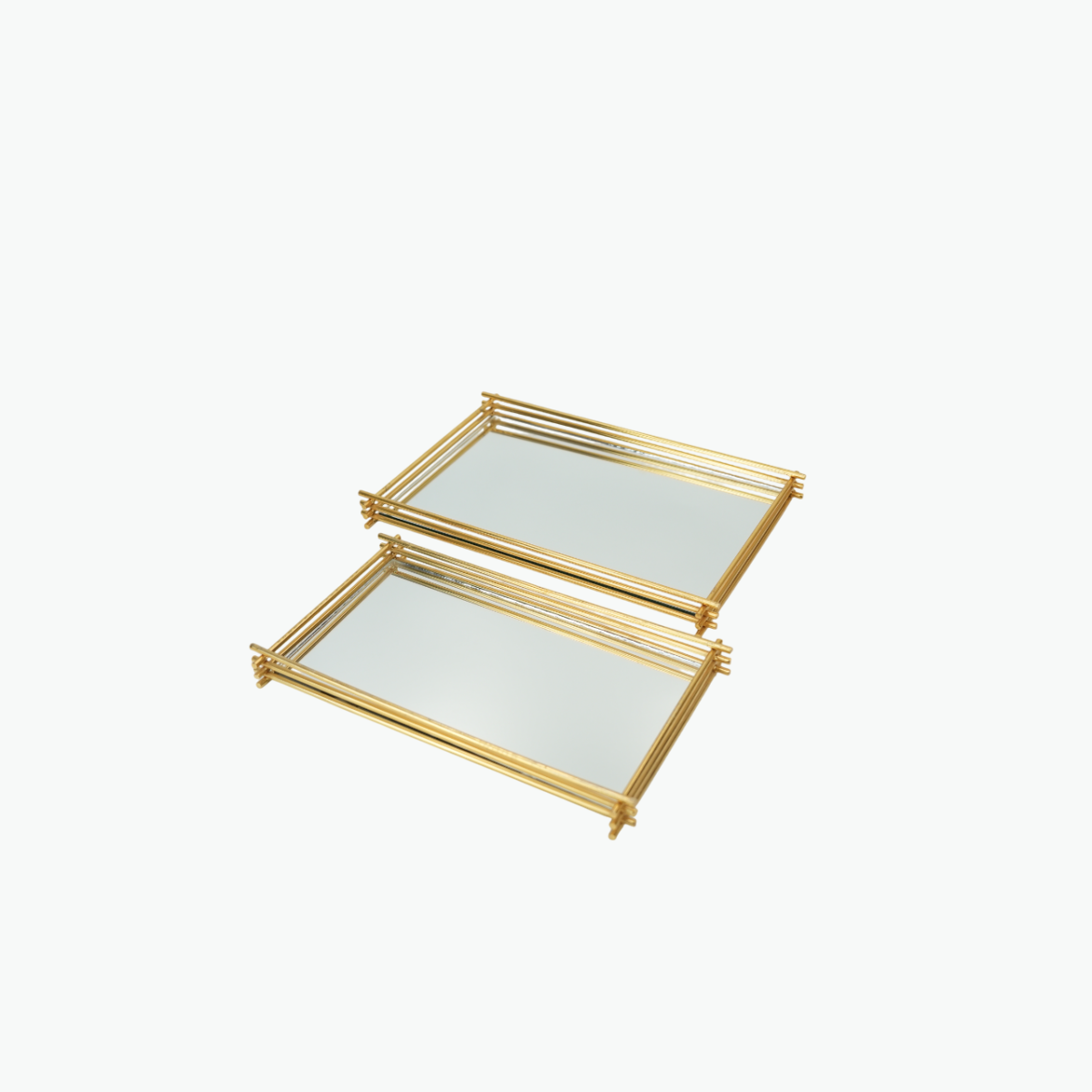Minimalist Rectangular Mirrored Tray Set