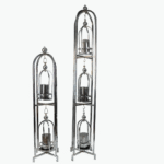 حامل شموع أرضي معدني ديكوري بتصميم فانوس