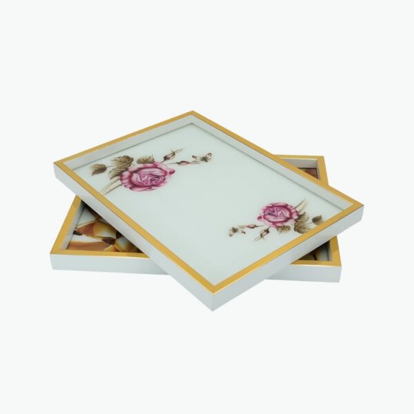 Glass Serving Tray with Floral Design