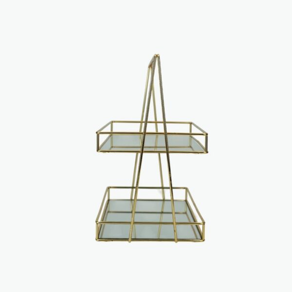 Two-Tier Rectangular Pyramid Stand with Mirrored Shelves