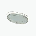 Decorative Oval Metal Serving Tray with Mirror
