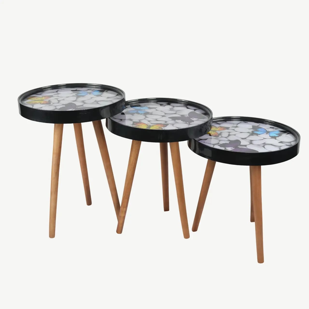 طقم من 3 طاولات جانبية متداخلة بتصميم عصري Set of 3 Contemporary Nesting Side Tables