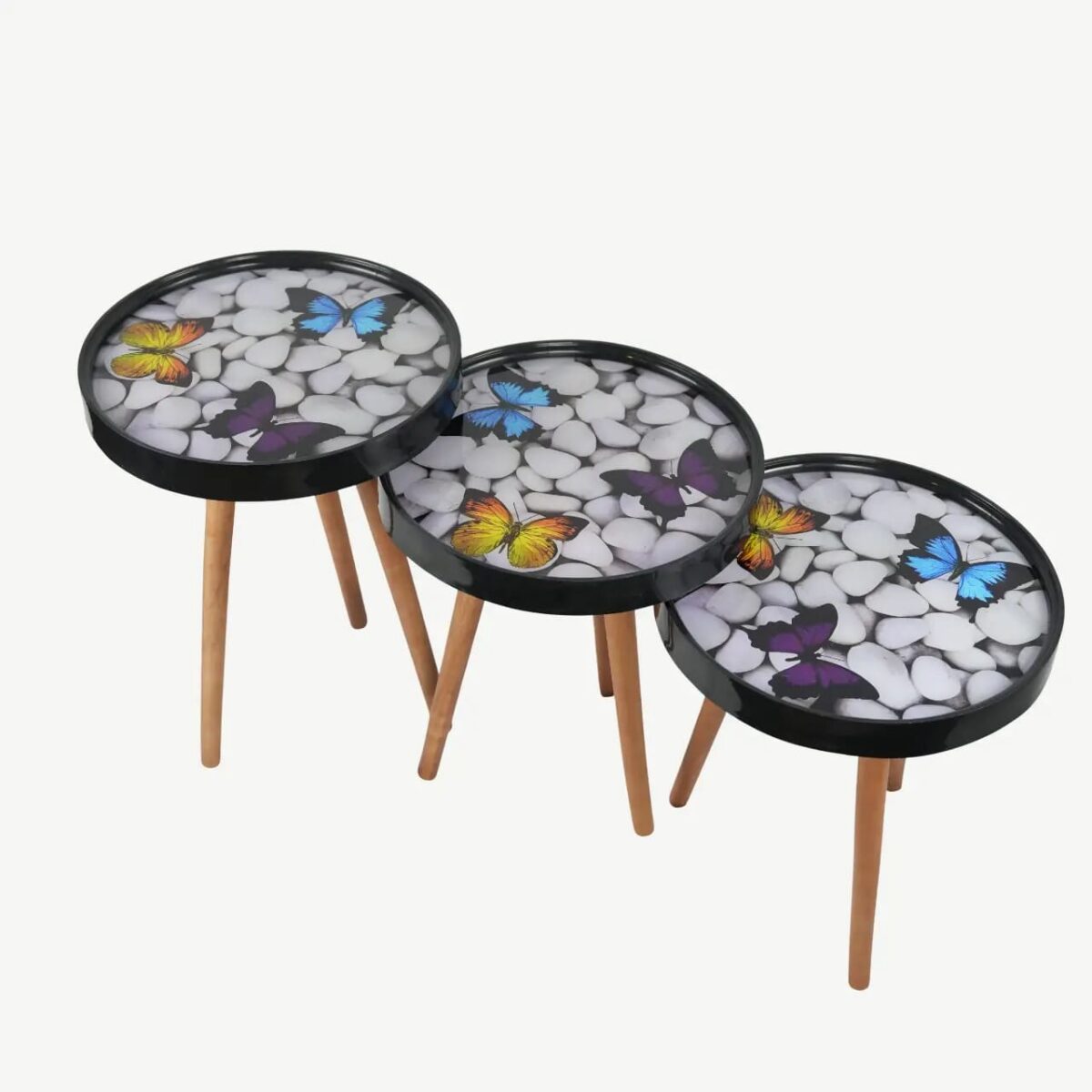 طقم من 3 طاولات جانبية متداخلة بتصميم عصري