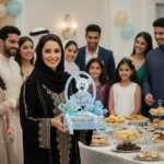 علبة هدايا وتوزيعات لحفل استقبال مولود تحتوي على الشوكولاتة