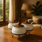 Ceramic Spice Jar Set with Heart Stand