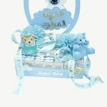 علبة هدايا وتوزيعات لحفل استقبال مولود تحتوي على الشوكولاتة