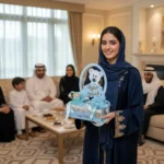 علبة هدايا وتوزيعات لحفل استقبال مولود تحتوي على الشوكولاتة