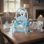 علبة هدايا وتوزيعات لحفل استقبال مولود تحتوي على الشوكولاتة