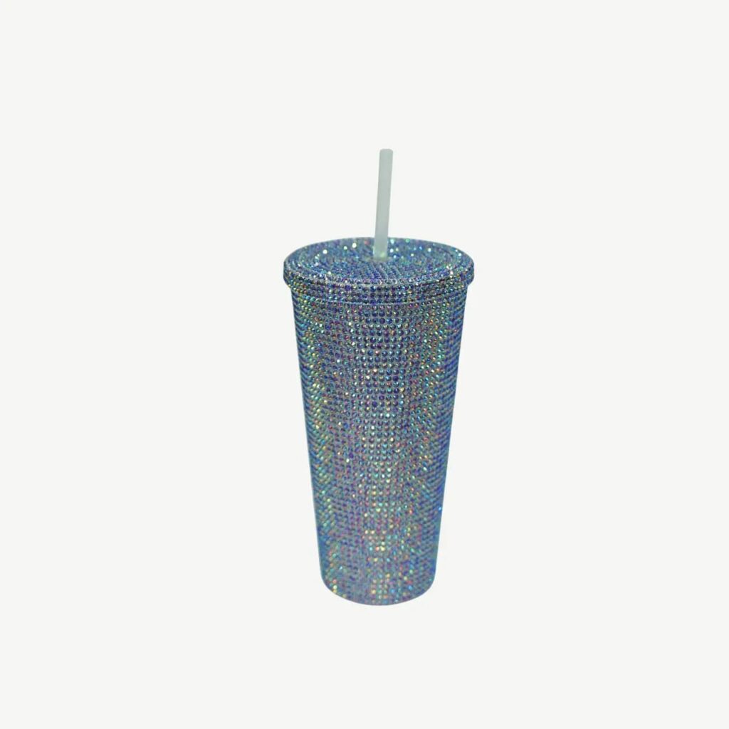 Iridescent Crystal Tumbler with Straw