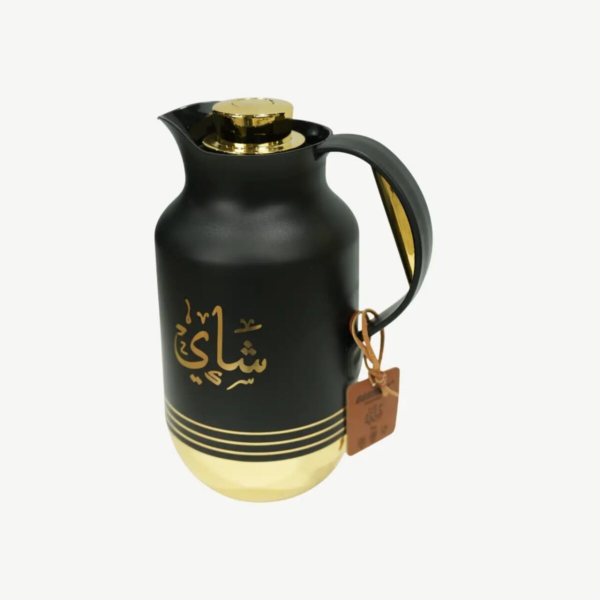 حافظة شاي سوداء وذهبية من لازود