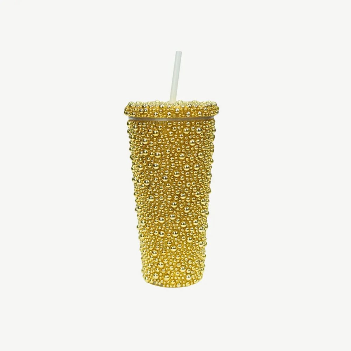 Crystal-Studded Insulated Tumbler with Straw