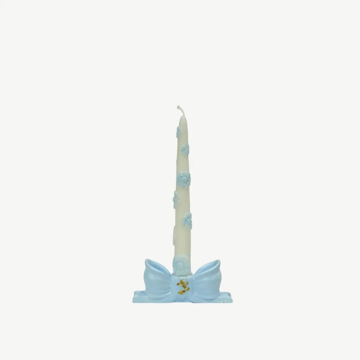 Baby Blue Bow & Floral Taper Candle