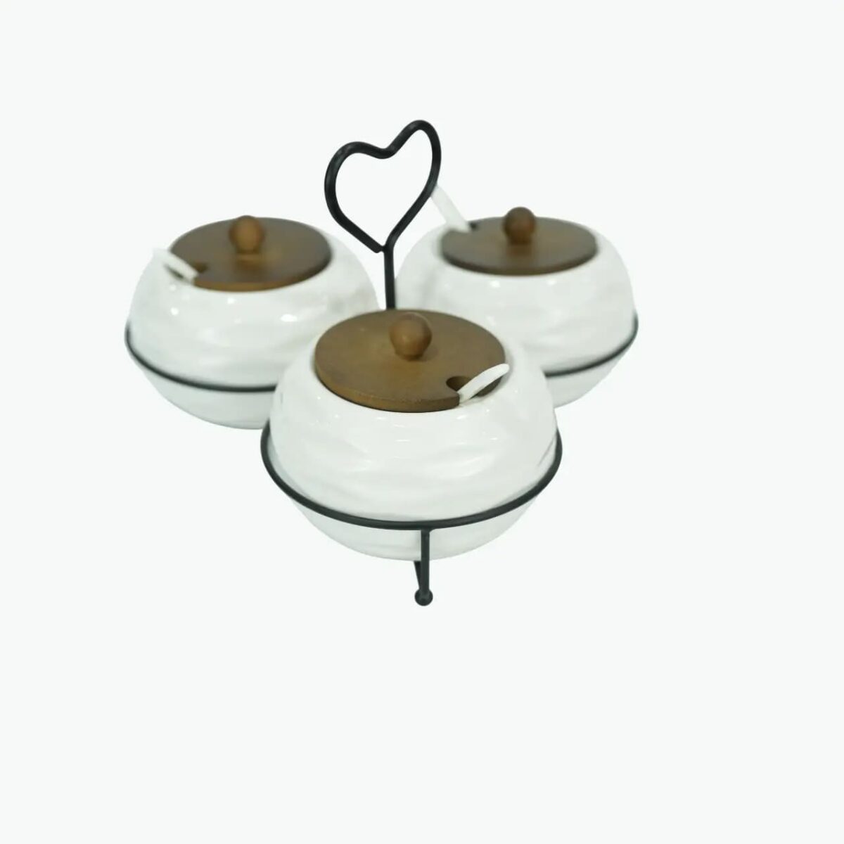 Ceramic Spice Jar Set with Heart Stand