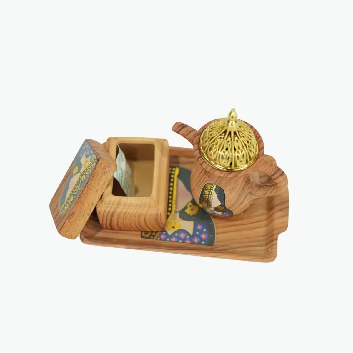 Wooden Incense Burner and Tray Set