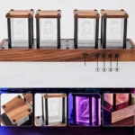 ساعة رقمية خشبية دائرية للديكور، بلون مخصص، مع عرض الوقت بنظام 12/24 ساعة.