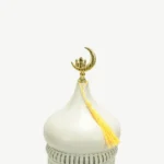White Metal Ramadan Lantern with Golden Crescent Top