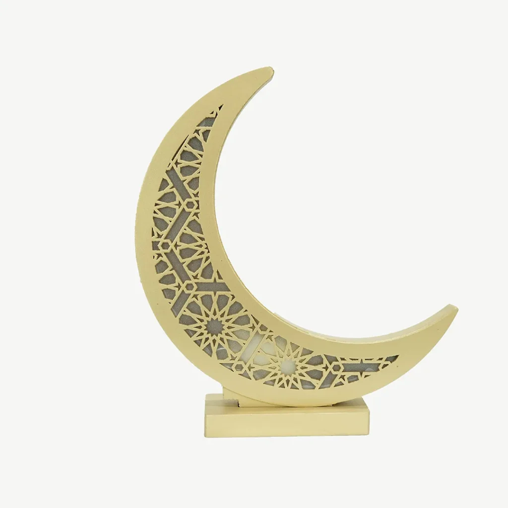 3D Illuminated Wooden Ramadan Crescent Model