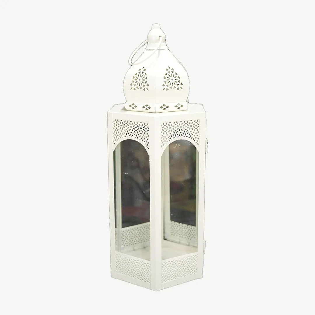 Metal Ramadan Lantern with Islamic Glass Panels Metal Ramadan Lantern with Islamic Glass Panels