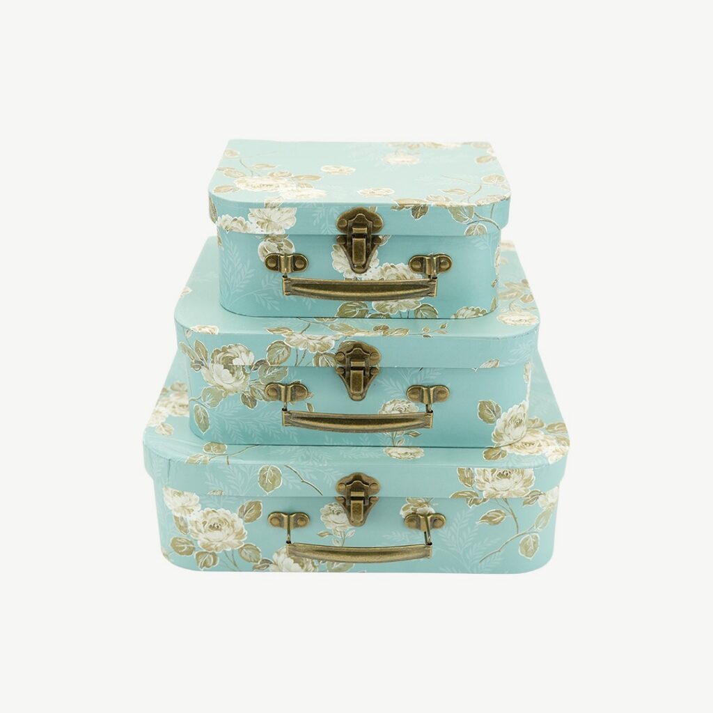 مجموعة من 3 قطع صناديق هدايا مصنوعة من الورق المقوى على شكل حقائب سفر